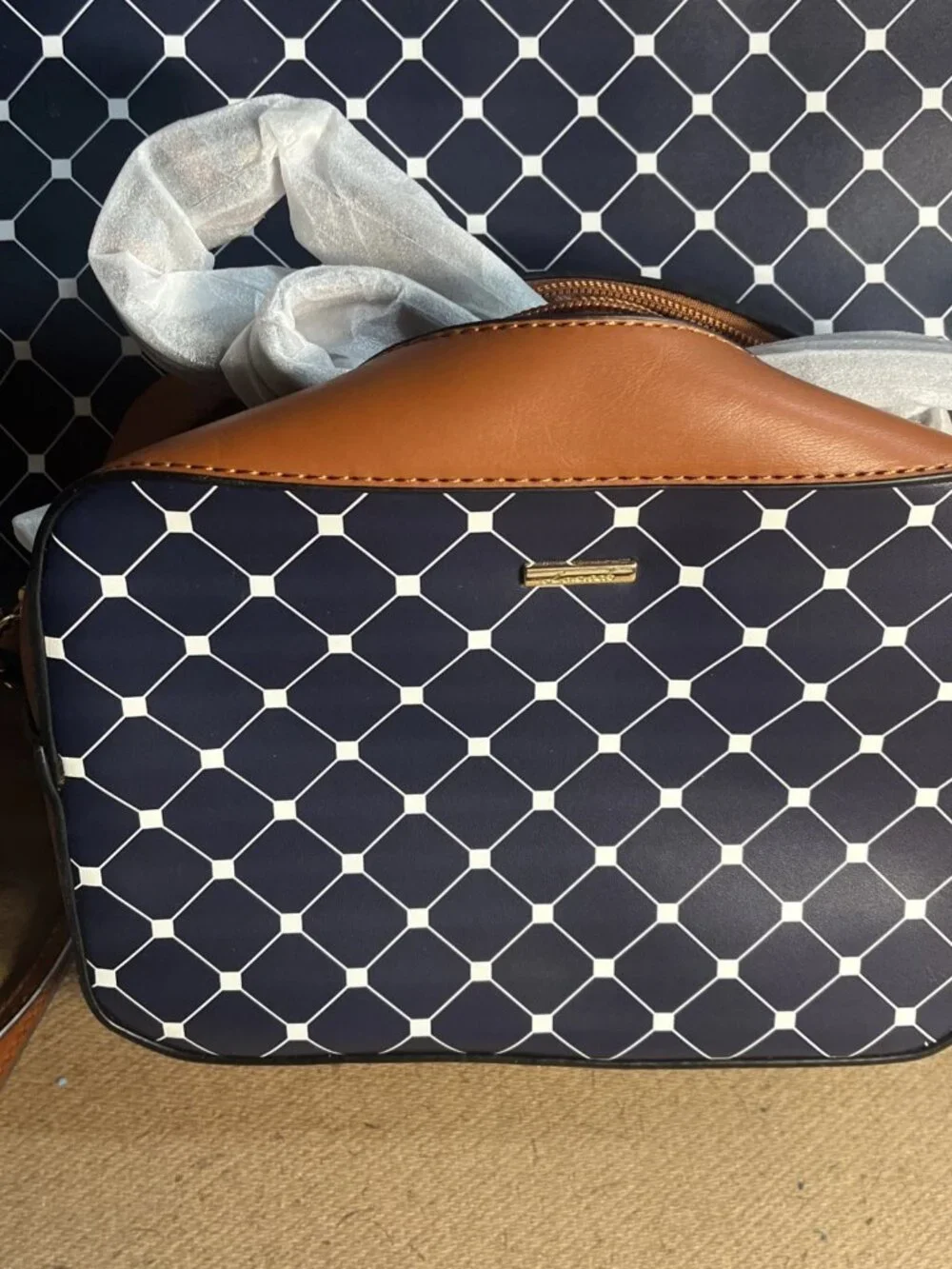 Lovevook Navy Diamond Geometric Tote bag With Matching Handbag & Wallet